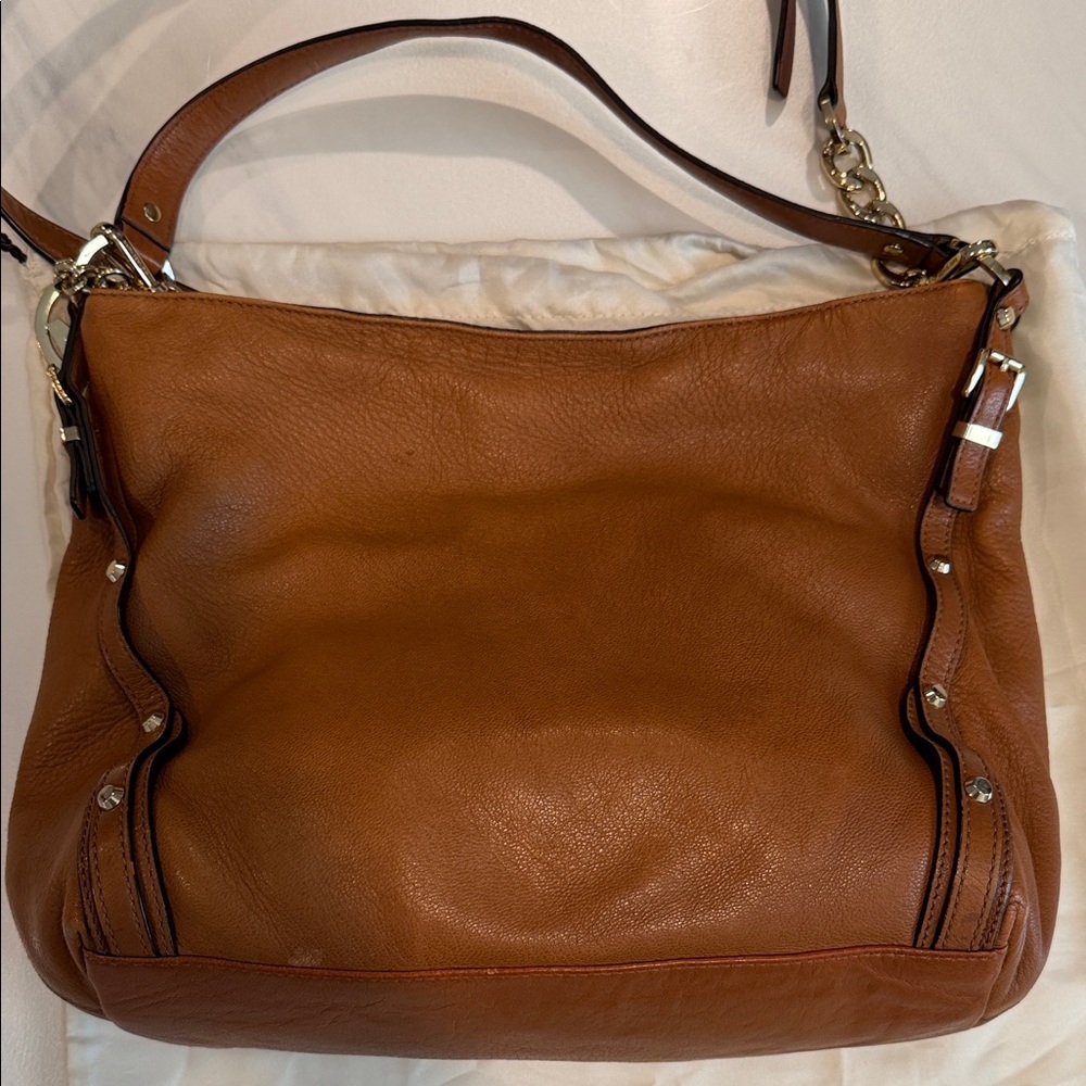 Michael Kors Leather Shoulder Bag – Cognac Brown | Gold Hardware - Picture 5 of 14